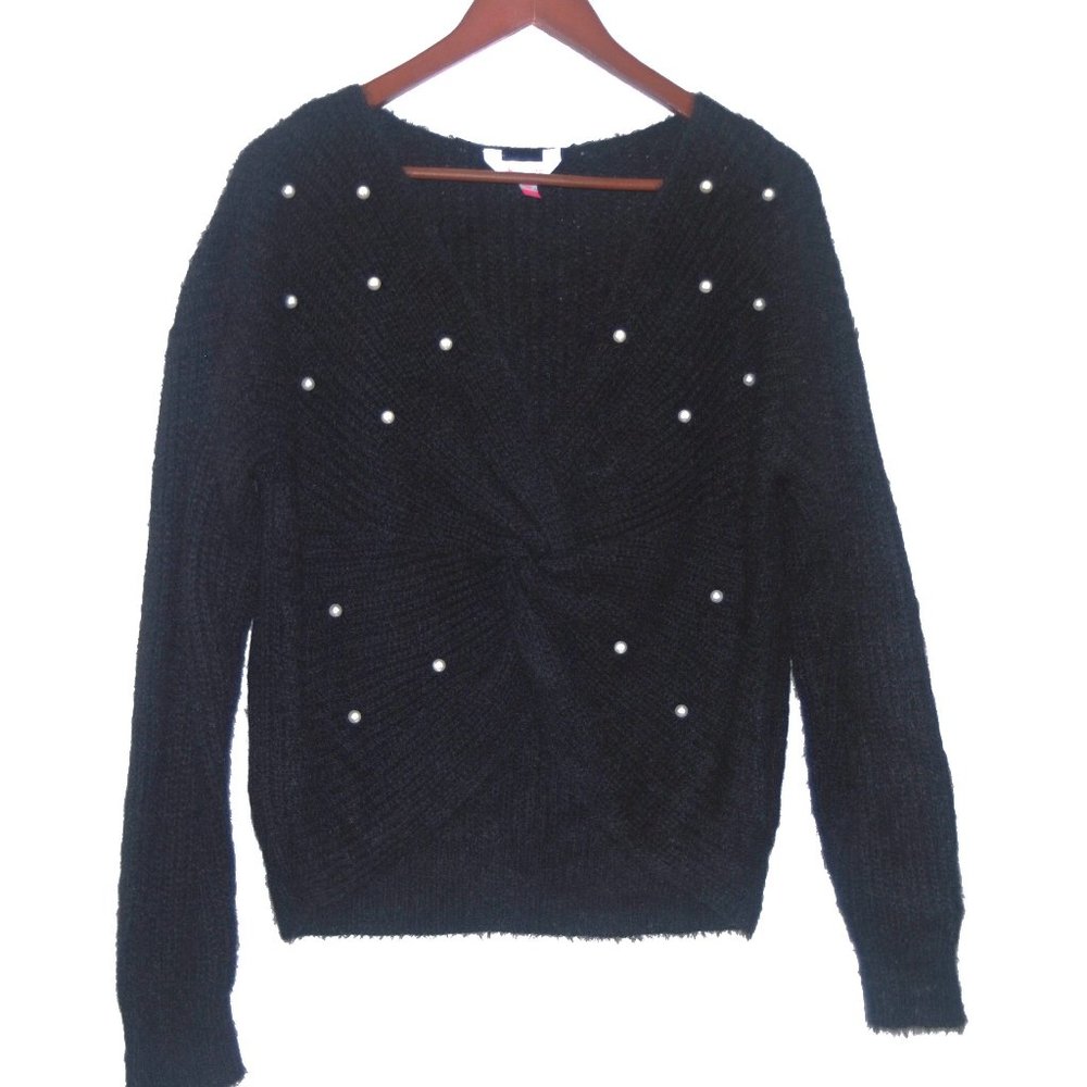 Nobo Black Twisted Long Sleeve Beaded Sweater Size XL